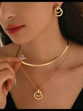 Gold Knot Necklace Earrings Set Women Jewelry